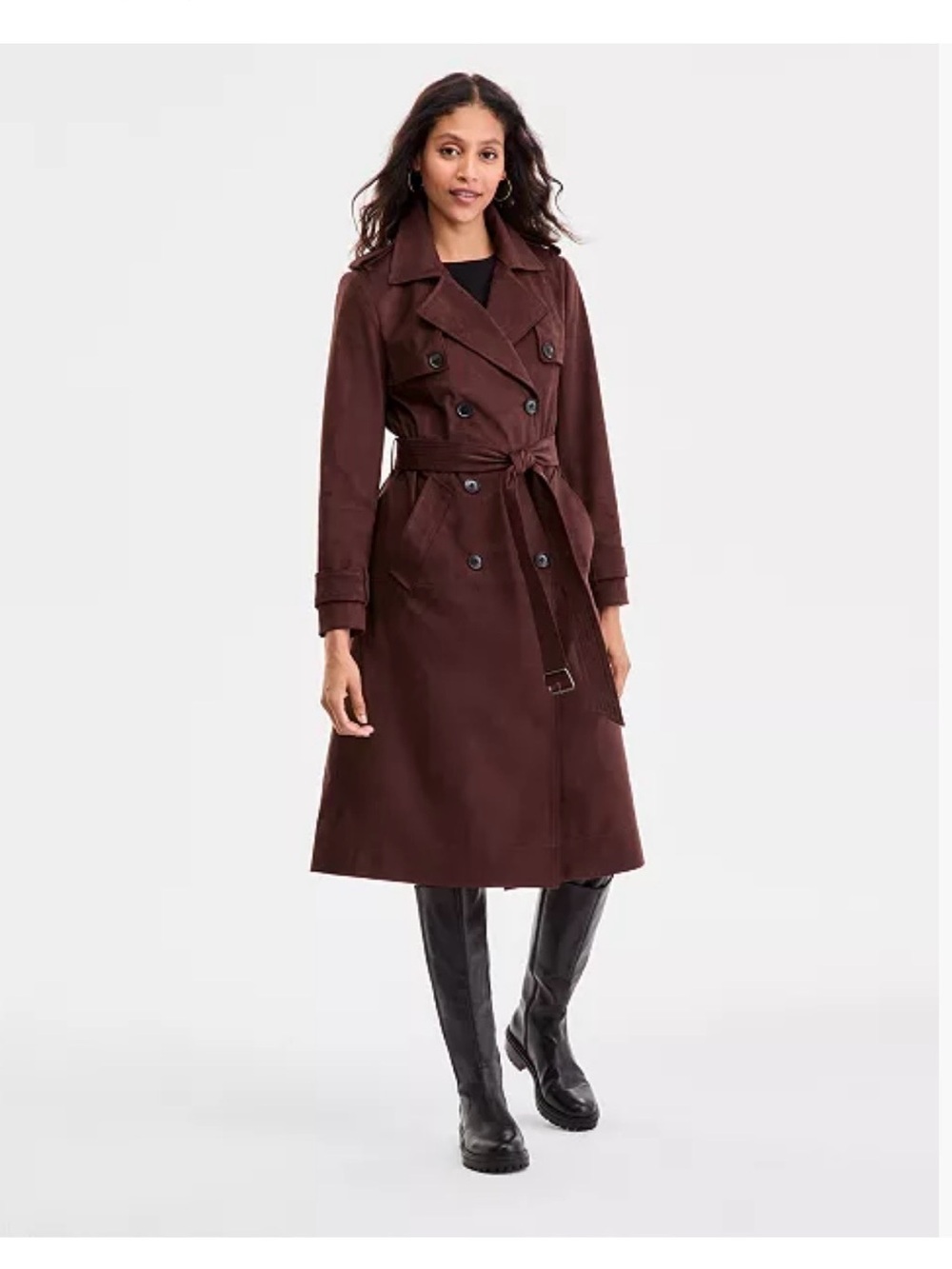 Suede Trench Coat in Deep Brown